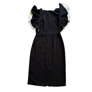 ASOS Black Cocktail Dress Inside White Frill Ruffle Sleeves size 4 Back Slit
